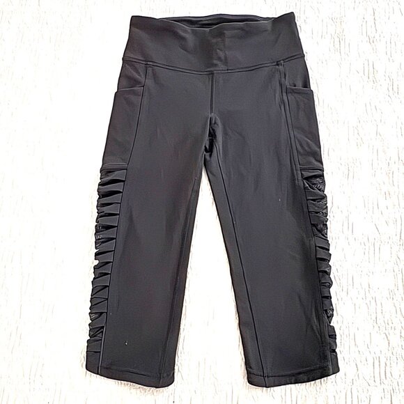 Lululemon Sharp Turns Crop 17" Luxtreme Blue Tied Grey Ruched Running Leggings 4 - Picture 2 of 13